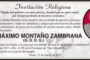 Invitación Religiosa para Máximo Montaño Zambrana