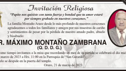 Invitación Religiosa para Máximo Montaño Zambrana