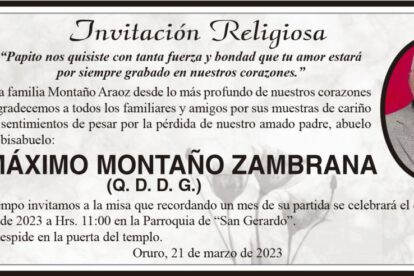 Invitación Religiosa para Máximo Montaño Zambrana