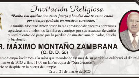 Invitación Religiosa para Máximo Montaño Zambrana