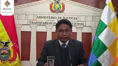 El ministro de Justicia y Transparencia Institucional, Iván Lima, en conferencia de prensa sobre elecciones judiciales