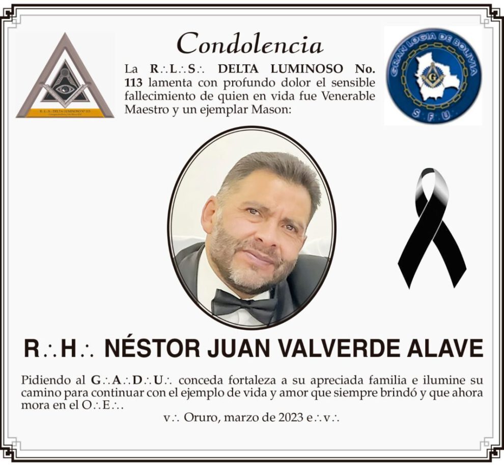 Condolencia por el fallecimiento de Néstor Juan Valverde Alave