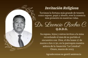 Invitación religiosa en memoria del Dr. Leoncio Rocha C.