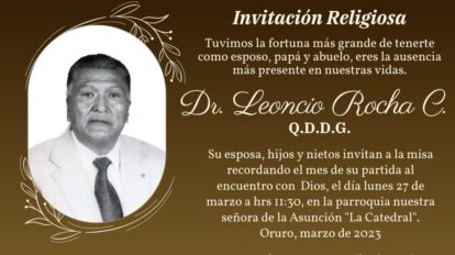 Invitación religiosa en memoria del Dr. Leoncio Rocha C.