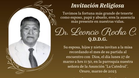 Invitación religiosa en memoria del Dr. Leoncio Rocha C.