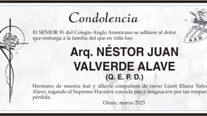 Condolencia por Néstor Juan Valverde Alave