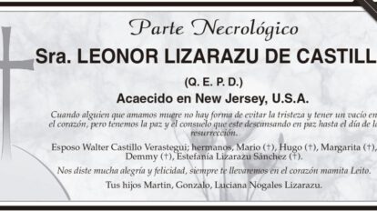 Parte Necrológico de Leonor Lizarazu de Castillo