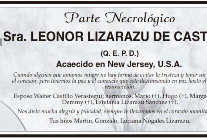 Parte Necrológico de Leonor Lizarazu de Castillo