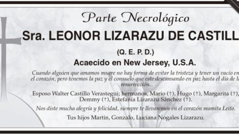 Parte Necrológico de Leonor Lizarazu de Castillo