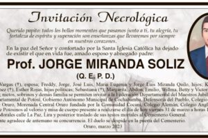 Invitación Necrológica: Prof. Jorge Miranda Soliz