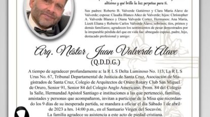 Agradecimiento e Invitación Religiosa: Néstor Juan Valverde Alave