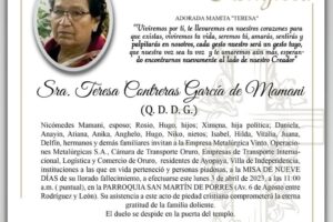 Invitación Religiosa para Sra. Teresa Contreras García de Mamani