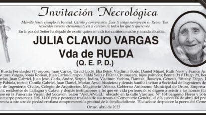 Invitación Necrológica de Julia Clavijo Vargas