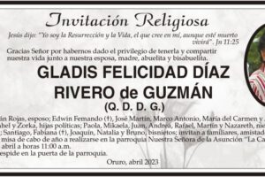 Invitación Religiosa: Gladis Felicidad Díaz Rivero de Guzmán