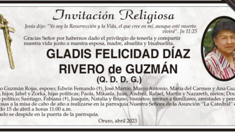 Invitación Religiosa: Gladis Felicidad Díaz Rivero de Guzmán