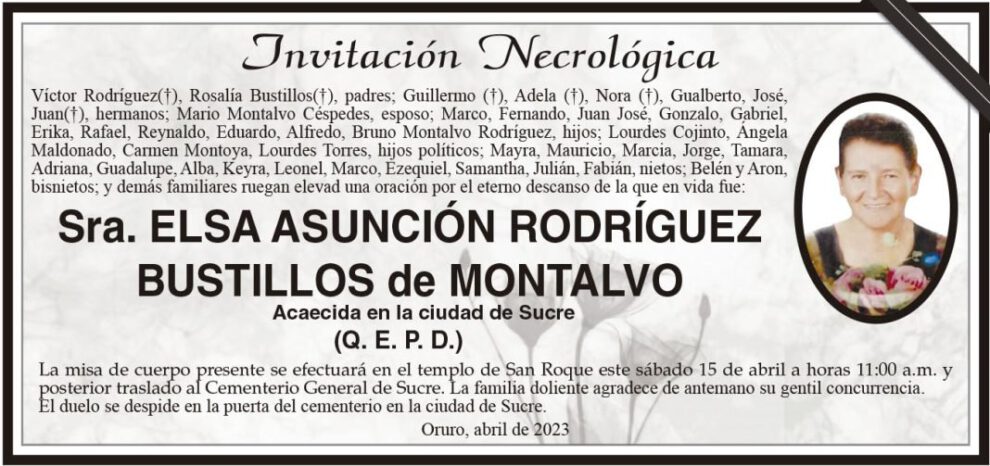 Invitación Necrológica de Elsa Asunción Rodríguez Bustillos