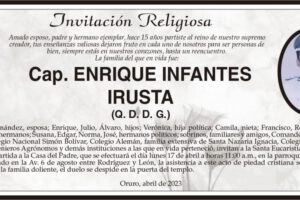 Invitación religiosa en memoria de Cap. Enrique Infantes Irusta