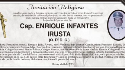 Invitación religiosa en memoria de Cap. Enrique Infantes Irusta