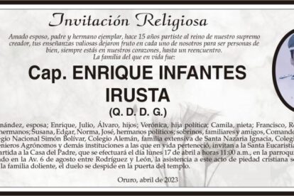 Invitación religiosa en memoria de Cap. Enrique Infantes Irusta