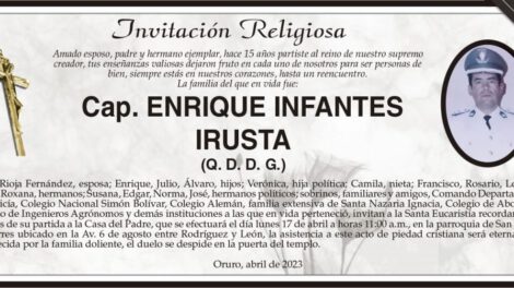 Invitación religiosa en memoria de Cap. Enrique Infantes Irusta