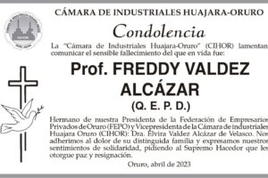 Condolencia por el fallecimiento del Prof. Freddy Valdez Alcázar