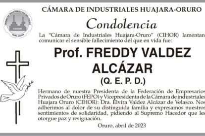 Condolencia por el fallecimiento del Prof. Freddy Valdez Alcázar