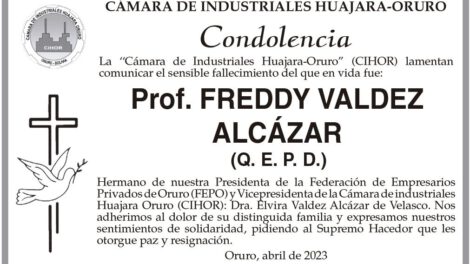 Condolencia por el fallecimiento del Prof. Freddy Valdez Alcázar