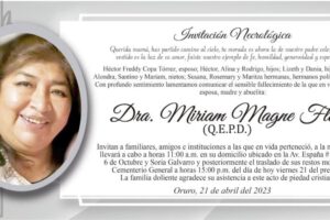 Invitación Necrológica: Dra. Miriam Magne Flores