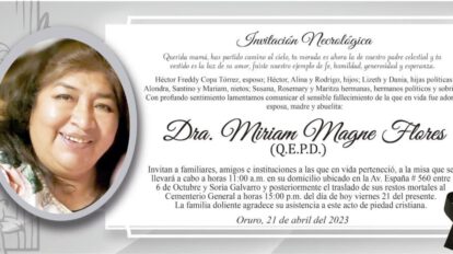 Invitación Necrológica: Dra. Miriam Magne Flores