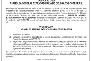 Convocatoria Asamblea General Extraordinaria Coteor R.L.