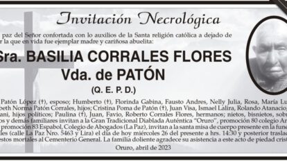 Invitación Necrológica de Basilia Corrales Flores