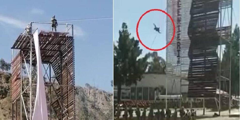 Cadetes realizando el salto de la muerte