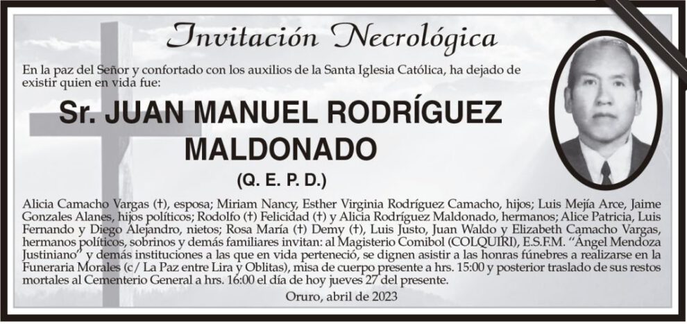 Invitación Necrológica: Juan Manuel Rodríguez Maldonado