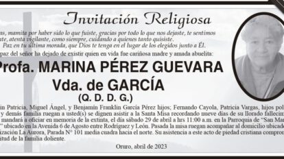 Profa. Marina Pérez Guevara Vda. de García obituario