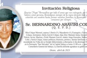 Obituario de Bernardino Araviri Colque