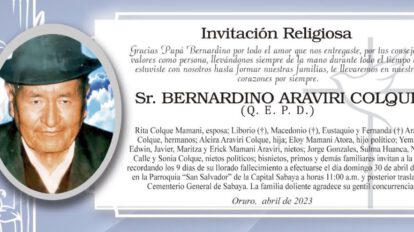 Obituario de Bernardino Araviri Colque