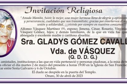 Obituarios de Gladys Gómez Cavalloty