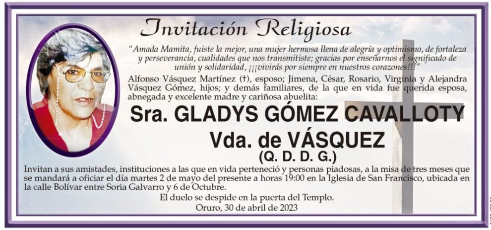 Obituarios de Gladys Gómez Cavalloty