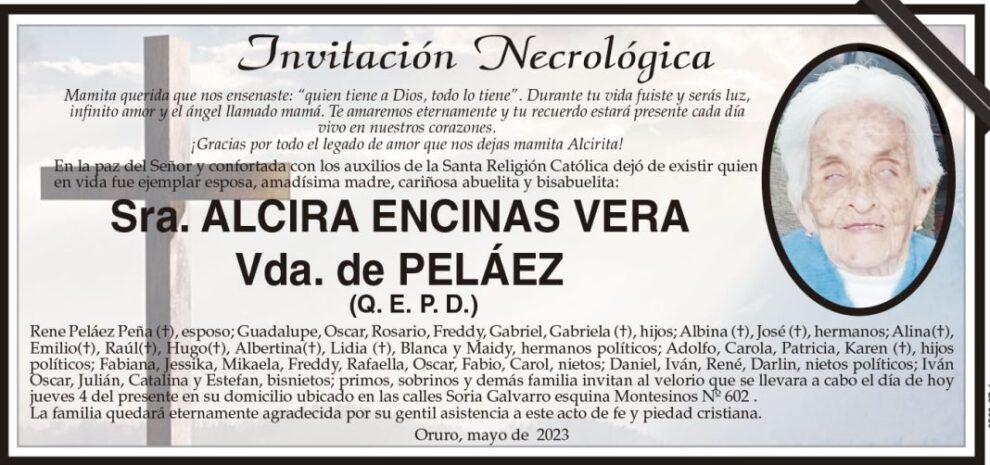 Invitación Necrológica de Alcira Encinas Vera
