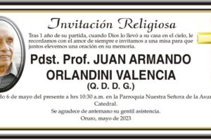 Invitación religiosa en memoria de Juan Armando Orlandini Valencia