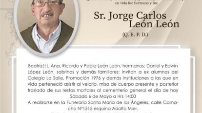 Invitación Necrológica: Sr. Jorge Carlos León León (Q. E. P. D.)