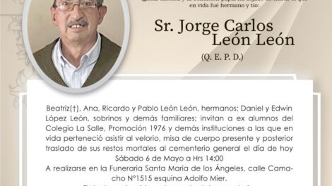 Invitación Necrológica: Sr. Jorge Carlos León León (Q. E. P. D.)