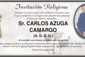 Invitación religiosa en memoria de Carlos Azuga Camargo