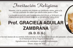 Invitación Religiosa para Prof. Graciela Aguilar Zambrana