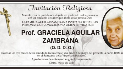 Invitación Religiosa para Prof. Graciela Aguilar Zambrana
