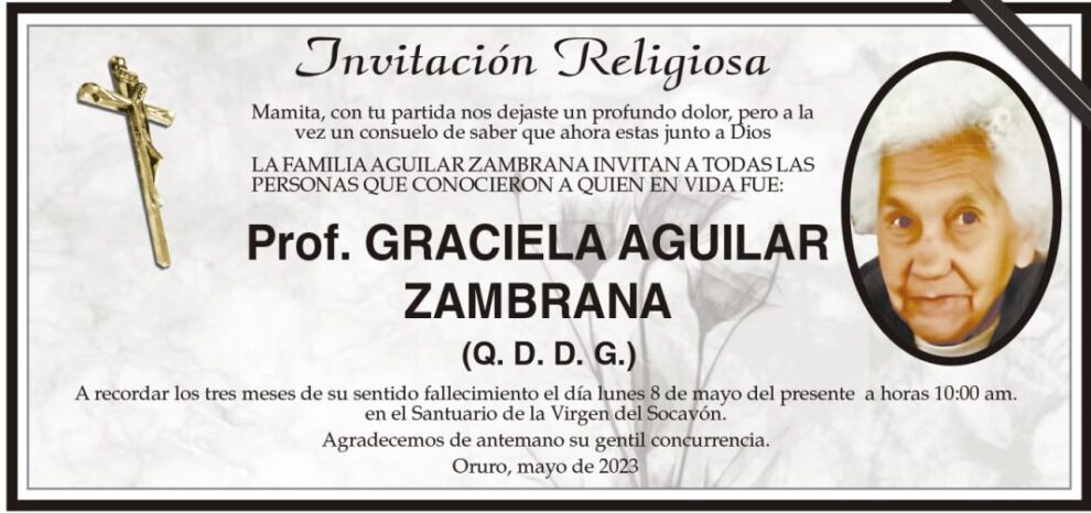 Invitación Religiosa para Prof. Graciela Aguilar Zambrana