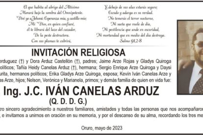 MSc. Ing. J.C. IVÁN CANELAS ARDUZ - Invitación religiosa en su memoria