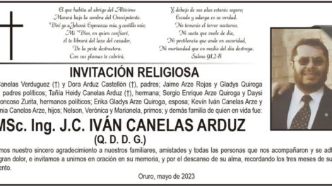 MSc. Ing. J.C. IVÁN CANELAS ARDUZ - Invitación religiosa en su memoria