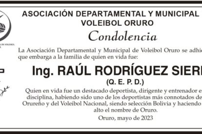 Condolencia por el fallecimiento del Ing. Raúl Rodríguez Sierra