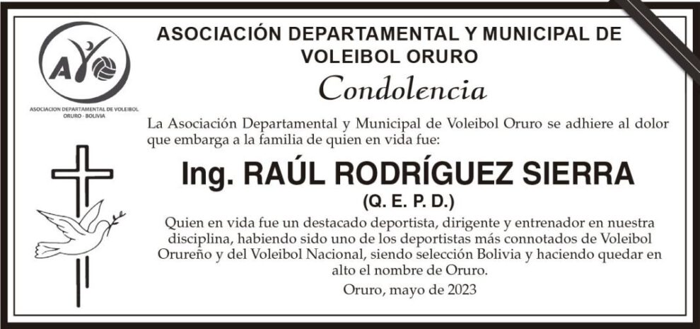 Condolencia por el fallecimiento del Ing. Raúl Rodríguez Sierra